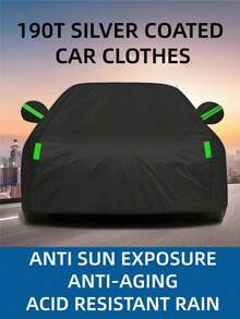 190T SUV Car Cover, Waterproof Outdoor Car Cover, All-Weather Protection Against Sun, Frost, Snow, Suitable For SUV And Outdoor Vehicles, Protection Against Snow, Rain, UV, Dust - Premium Full Car Exterior Cover With Reflective Strips And Windproof Strap, 190T Polyester Fabric Car Cover, Black - Silver - View 3