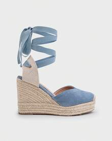 Women's High Wedge Jute Espadrilles – Elegant Summer Comfortable Espadrilles With Ribbons And Buckle - Blue - View 2