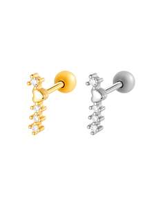 Toppiercing 1件 时尚立方氧化锆心形不锈钢耳骨穿孔耳环 - 彩色 - 查看 4