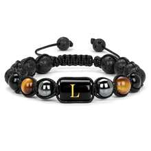 26颗天然石字母珠手工编织手链，10毫米火山石和黑曜石珠，男士手链 - 手鍊 - 查看 21