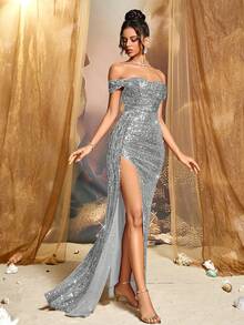 CHOSMO Đầm nữ kiểu dáng mới, màu trơn, lấp lánh, sang trọng, đính sequin, hở lưng, thích hợp cho đám cưới, tiệc tùng, sinh nhật, kỷ niệm, lễ tốt nghiệp, lễ hội âm nhạc, kỳ nghỉ, tiệc cocktail, tiệc tối trang trọng, chụp ảnh, dạ hội, biểu diễn sân khấu và hòa nhạc, quý 4 mùa xuân. - Bạc - Xem 6