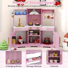 Pretend Play Kitchen For Kids Toddler Aged 3+ Wooden Toy Set With Range Hood White/Brown - Pink - View 5
