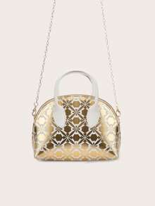 1pc Unique Shell Bag, Handbag Shoulder Bag Crossbody Bag, Fashionable High-End Printed Chain Tote Bag For Women, Minimalist And Stylish - Gold - View 1