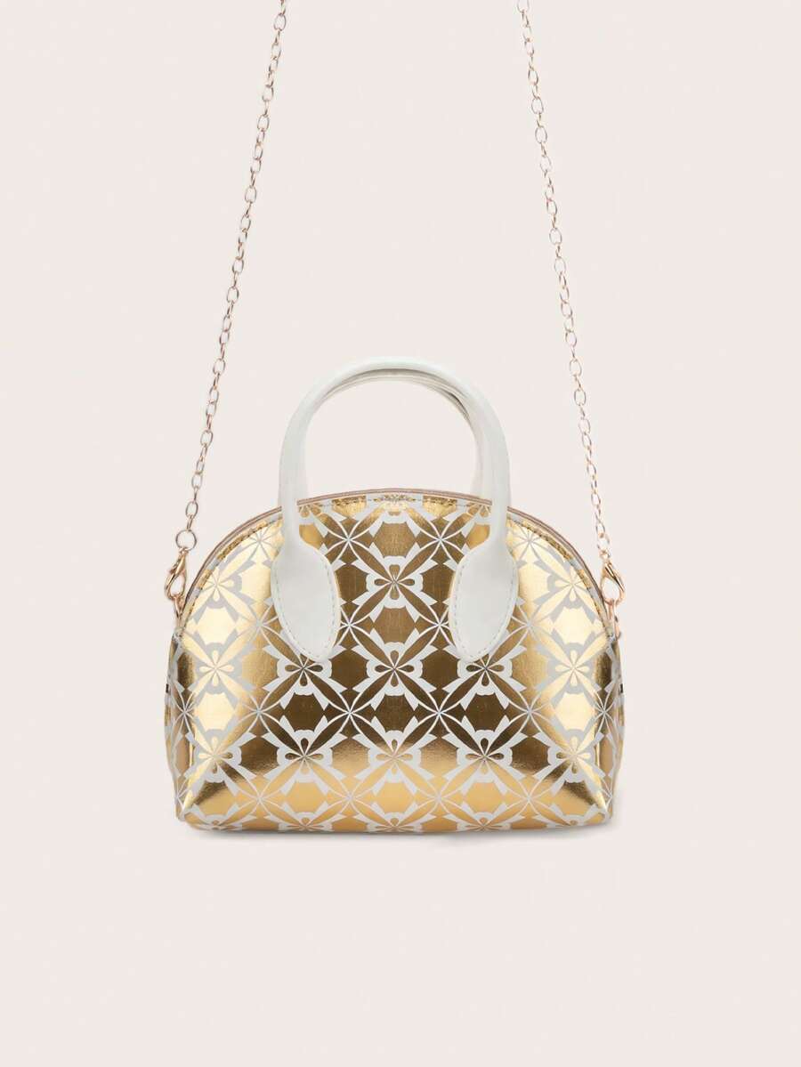 1pc Unique Shell Bag, Handbag Shoulder Bag Crossbody Bag, Fashionable High-End Printed Chain Tote Bag For Women, Minimalist And Stylish - Gold - View 1