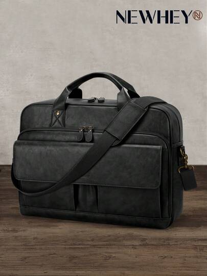 NEWHEY Men Laptop Bag PU Leather Messenger Bag 15.6 Inch Briefcase Vintage Computer Satchel Bag For Work Business