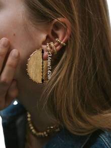 3pcs Exaggerated Personalized Round Fashionable Gold Metal Hoop Earrings Set, Suitable For Party, Gathering, Music Festival Outfit Accessories - Gold - View 3