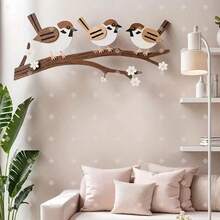 Trang trí tường bằng gỗ phẳng 2D hình chim sẻ và cành cây đào - Tranh chim bằng gỗ tái sử dụng dùng để trang trí nhà cửa - Thích hợp cho trang trí trong nhà - văn phòng - phòng khách. Cũng thích hợp để trang trí hành lang ngoài trời và tường vườn - cũng như quán bar - quán cà phê - trường học - trang trí tường cho nhiều dịp khác nhau, cũng như trang trí ngày lễ và làm quà tặng. Không cần điện. - A - Xem 4