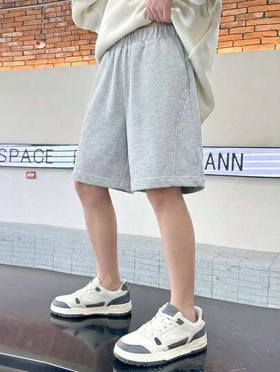 Tween Boys' Lightweight Breathable Casual Knit Shorts, Suitable For Summer Outdoor Activities