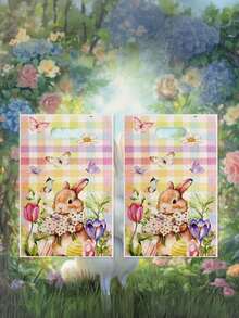 25pcs Easter Hand-Held Gift Bags, Featuring Rabbit And Egg Prints, For Packaging Candies, Cookies And Snacks As Gifts. - Multicolor - View 5