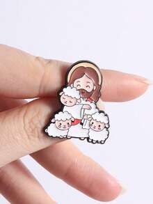 1/5pcs Cute Q-Version Jesus Text Brooch, Zinc Alloy Enamel Material, Fun Christian Theme Badge, Unisex Design, Religious Daily Accessory Gift - Multicolor - View 7