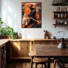 1幅日式武士墙画，橙黑相间武士道风格帆布油画，现代抽象海报，大胆涂鸦风格，适用于客厅、卧室、男士专属空间装饰，可作为礼物赠送，可选无框或有框。 - 圖案 - 查看 3