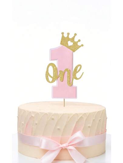 1 set decorațiuni roz pentru petrecere de ziua de naștere, inclusiv 1 banner cu serpentine, 1 coroană, 1 pălărie pentru prima aniversare, 1 set de decorațiuni pentru tort