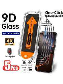 Yezodawee 5片装高清钢化玻璃屏幕保护膜套装，包含安装工具和自对准工具，兼容 16 Pro Max/16 Pro/16 Plus/16E/16/15 Pro Max/14 Pro Max/13 Mini/12/11系列，全屏覆盖，防指纹，防摔，防刮花，9H硬度防碎钢化玻璃，安装超级简单，防尘设计，防窥视钢化玻璃，防刮花，无气泡，无灰尘。 - 5pcs - 查看 35