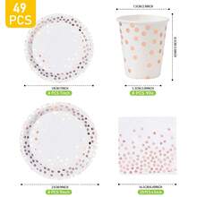 Rose Gold Polka Dot Disposable Plates, Napkins, Cups - 8 Guest Set, Disposable Paper Plates Party Supplies Suitable For Birthday, Wedding, Theme Party, Family Picnic - Multicolor - View 2