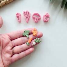 1/4Pcs Playful Vegetable Polymer Clay Cutters – Pastel Pink Mini Carrot & Broccoli Shapes, Boho Chic Craft Tools For DIY Earrings, Jewelry Charms & Food Lover Gifts - Pink - View 2