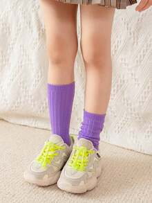 1 Pair Children's Solid Color Mid-Calf Socks, Girls' Ribbed Socks For Spring, Autumn & Winter, Knitted Fabric, Boys' Candy Color Simple Versatile Socks, Suitable For 2-6 Years Old Kids All Seasons - Multicolor - View 19