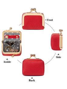 新款女士纯色首饰盒，戒指、项链、耳环收纳盒，迷你吻锁零钱包，女士旅行首饰收纳盒，化妆包，圣诞礼物，教师节礼物，女士礼物，化妆包，零钱包，年轻女孩必备，可定制 - 紅色 - 查看 4