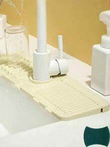 1pc Silicone Drain Mat, Narrow Edge Design, Suitable For Bathroom Sink, Kitchen Sink, Dish Rack, Kitchen Utensils And Tableware. Soft Rubber Draining Mat, Heat-Resistant Silicone Tray, Kitchen Counter Mat, Sink Mat, Multi-Purpose Trivet, Christmas Holiday Gift - Multicolor - View 9