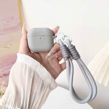 Compatible With Apple Pro 3 Protective Case, 2025 New Silicone Protective Cover, Compatible With AirPods Pro 2 With Lanyard, Compatible With AirPods 4 Phone Case, Travel Accessories, Fashionable Protective Case, Scratch-Resistant, Skin-Friendly Case, Durable Earphone Case, Includes New Braided Wrist Strap - Light Grey - View 4