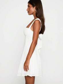Women's Summer Wide Strap Eyelet Mini Dress Smock Cami Short Dresses Bowknot Back Tank Dress For Party Evening - 白色 - 查看 5