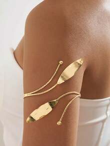 6PCS Set Metal Minimalist Summer Vacation Style Adjustable Loose Arm Cuff Bracelet Set, Perfect For Summer Parties, Travel, Gifts And Wearing - Gold - View 6