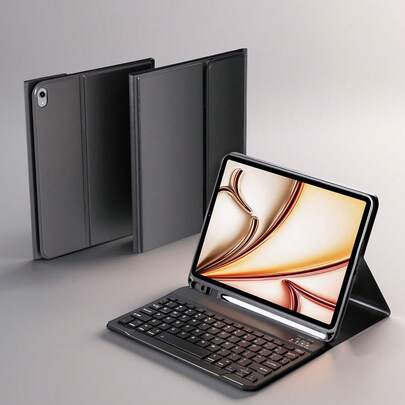 【无线键盘保护套】无线蓝牙键盘保护套，兼容 iPad Air 1/Air 2/Air 3/Air 4/Air 5/6、iPad 5/6/7/8/9/10/11 代、iPad Pro 11 英寸（2018/2020/2021/2022）、Galaxy Tab 和 Redmi Pad SE - 柔软 TPU 后盖，磁吸式可拆卸，带笔槽（黑色）