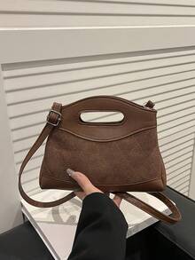 复古菱形链条刺绣手提包，新款时尚别致单肩包，个性化INS风斜挎包 - 咖啡 - 查看 9