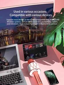 AKKHOO Wireless Microphone, All-In-One Microphone & Speaker, Multi-Function Karaoke Microphone, Wireless Capacitive Microphone - Rose Gold - View 9