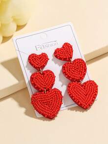 1对优雅奢华时尚DIY创意串珠XO和心形耳环，情人节 - 彩色 - 查看 2