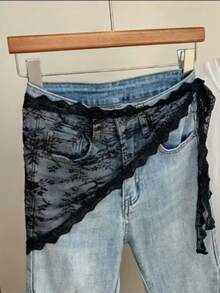 1pc White Lace Triangular Scarf, Fashionable Lace Triangular Scarf Waist Tie Apron, Women's Spring/Summer Fashionable Tie Decor, Suitable For Pure Style Mini Skirts - White - View 3