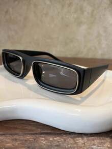 Retro Personalized Small Frame Fashion Glasses, Plastic Daily Wear Y2K Style Fashion Glasses, Black - Black - View 3