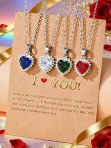 1/4 chiếc Dây chuyền mặt trái tim bằng đá Cubic Zirconia khảm đồng nhiều màu, Thích hợp cho phụ nữ và làm quà tặng, Ngày lễ tình nhân, Người yêu, Bạn thân - hình trái tim - Xem 1
