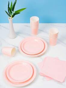 Light Pink Disposable Plates, Napkins, Cups - 8 Guest Party Supplies Set, Suitable For Birthday, Wedding, Theme Party, Family Picnic - Multicolor - View 4