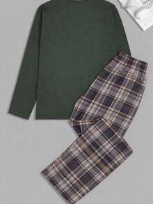 Men Cottonline Printed Casual Regular Loungewear Set - Army Green - View 2