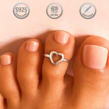 一套简约可爱个性化925银刻字心形脚趾戒指，适合日常、派对、节日、约会、送礼。 - 銀色 - 查看 8