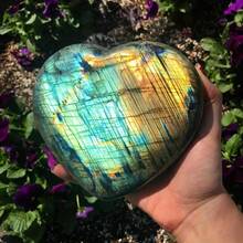 1pc Natural Flashy Labradorite Heart Shape - Unique Cabochon Cut, High-Gloss Smooth Polish, Convenient Flatback - Approx 10-600g, - Royal Blue - View 12