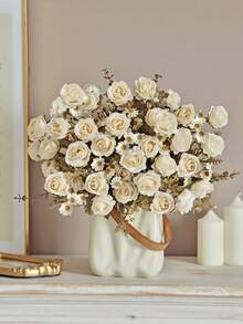 1/3/80pcs 11.41 Inch Artificial Rose Bouquet, Daisy, Eucalyptus Leaves, Suitable For Home Decor, Garden Decor, Wall Decor, Bedroom Decor, Wedding Decor, Dining Table Decor, Party Decor, Birthday Decor, Indoor & Outdoor Decor, Valentine's Day Gift, Llama Decor, Spring Decor, Valentine's Day Decor - Beige - View 2