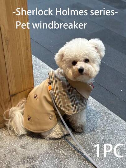 1 Pet Fashion Windproof Cape And Coat, Dog Clothes, Cat Clothes, Teddy Bear, Schnauzer, Gentleman Outerwear.British-Style Trench Coat For Pets Features A Cute Bee Pattern, A Retro Detective Hooded Cape, And Khaki Plaid Trim. Ideal For Small To Medium-Sized Dogs, It's Perfect For Outdoor Activities, Travel, Photoshoots, Walks, And Role-Playing. A Favorite Among Pet Lovers.