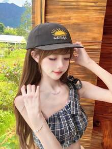 1pc Soft Crown Embroidered Letter Baseball Cap, Vintage Street Style Flat Brim Snapback Hat For Women, Comfortable Large Head Size, New Autumn/Winter - Multicolor - View 13
