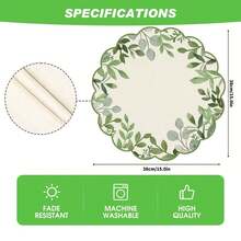 1pc/Set Eucalyptus Leaf Linen Round Placemat, 38cm, Seasonal Kitchen Dining Table Decor, Spring Home Decor, Spring Wedding Home Decoration - Multicolor - View 4