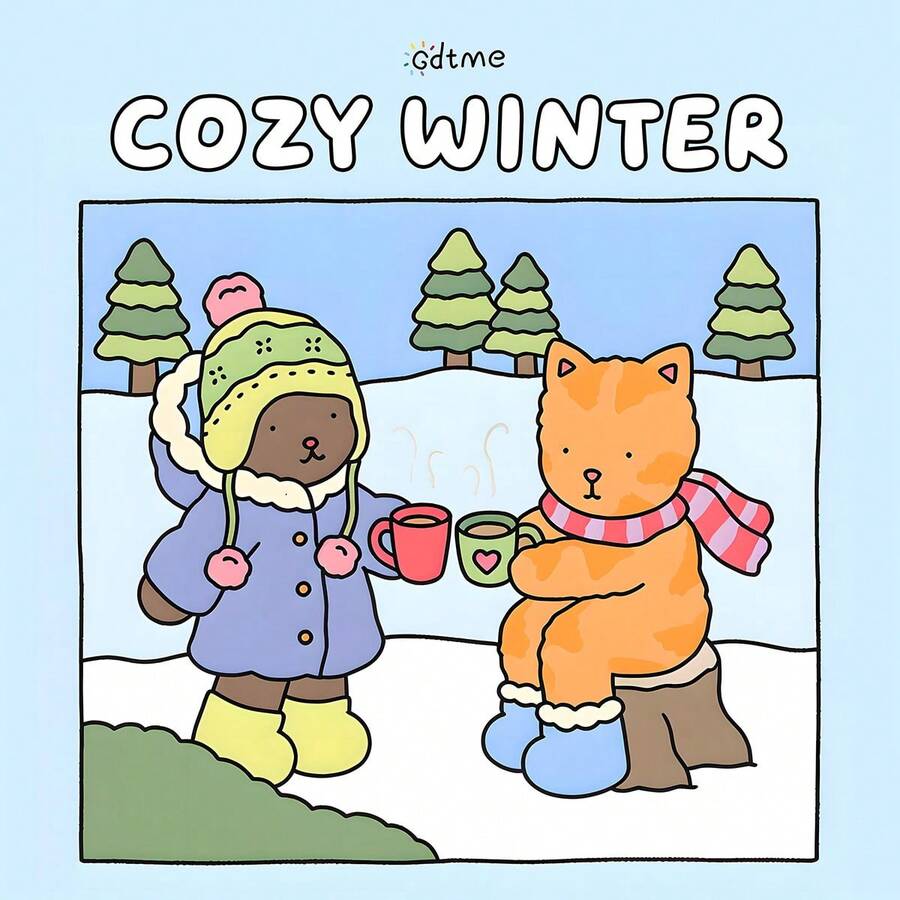 GDTME Cute Animal Friends Coloring Book, Suitable For Adults, Comfortable And Fun, Simple Bold Doodle Design, Can Be Used For Anxiety Relief Coloring, Pearl Paper Cover, Size 7.9x7.9 Inches, Birthday And Valentine's Day Gift, Back To School Stationery, Personalized Gift, Fun Gift, Comes With 5 Stickers