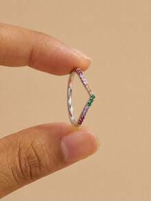 1pc 925 Sterling Silver Shallow V-Shaped Diamond Ring, Suitable For Daily Wear And Party, Vintage High-End Style, Jewelry Gift - Silver - View 3