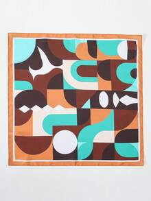 1pc Bandana Geometric Pattern Patchwork Casual Silk Scarf/Headscarf, 70CM - Multicolor - View 6