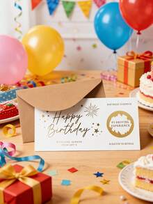 1pc Customizable Gold Foil Scratch Card Birthday Surprise Coupon, Personalized Luxury Gold Star Fireworks Design Birthday Scratch Card, Best Birthday Surprise Scratch Card, Personalized Gift, Party Favor - Multicolor - View 2