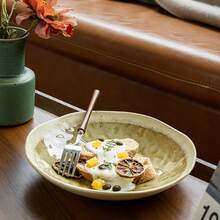 1pc Ceramic Irregular Shaped Salad/Dinner Plate, 9 Inches - Mustard Yellow - View 2