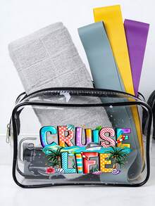 Przezroczysta torba podróżna z zamkiem błyskawicznym - z nadrukiem "cruise Life", torba do jogi, modna przezroczysta torba do przechowywania, lekki organizer z zamknięciem na zamek błyskawiczny, kompaktowa torebka dla miłośników robótek na drutach, kosmetyczka podróżna z zamkiem błyskawicznym, przezroczysta kosmetyczka i kosmetyczka dla mężczyzn/kobiet, na siłownię, na lotnisko, na plażę, w podróż, na zakupy, do codziennych dojazdów - przenośna kosmetyczka z łatwą identyfikacją, do przechowywania przedmiotów osobistych, w swobodnym stylu, zapięcie na zamek błyskawiczny - Wielokolorowe - Zobacz 3
