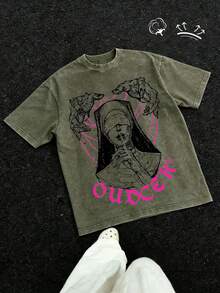 230g Man Washed Short-Sleeve OUDCEK Print Breathable Casual Design Sporty Versatile Men T-Shirt - 綠色 - 查看 1