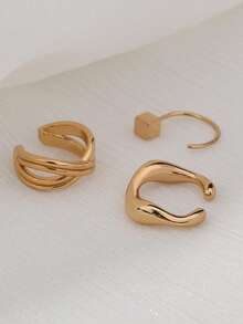 Nooxian 3pcs Luxury Zirconia Ear Cuff Set, Featuring Delicate Star & Heart Geometric Design - Golden - View 8