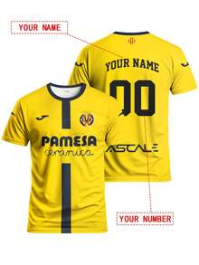 Camiseta de fútbol personalizada del Villarreal de La Liga para hombre, talla 25/26, camiseta deportiva de cuello redondo cómoda para entrenamiento de fútbol, uso casual y regalo - Amarillo - Ver 10