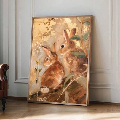 1pc, Canvas Wall Art, Framed Wall Decor, Easter Bunny Wall Hanging, Vintage Easter Bunny Printable, Rustic Rabbit Print, Retro Animal Spring Home Decor